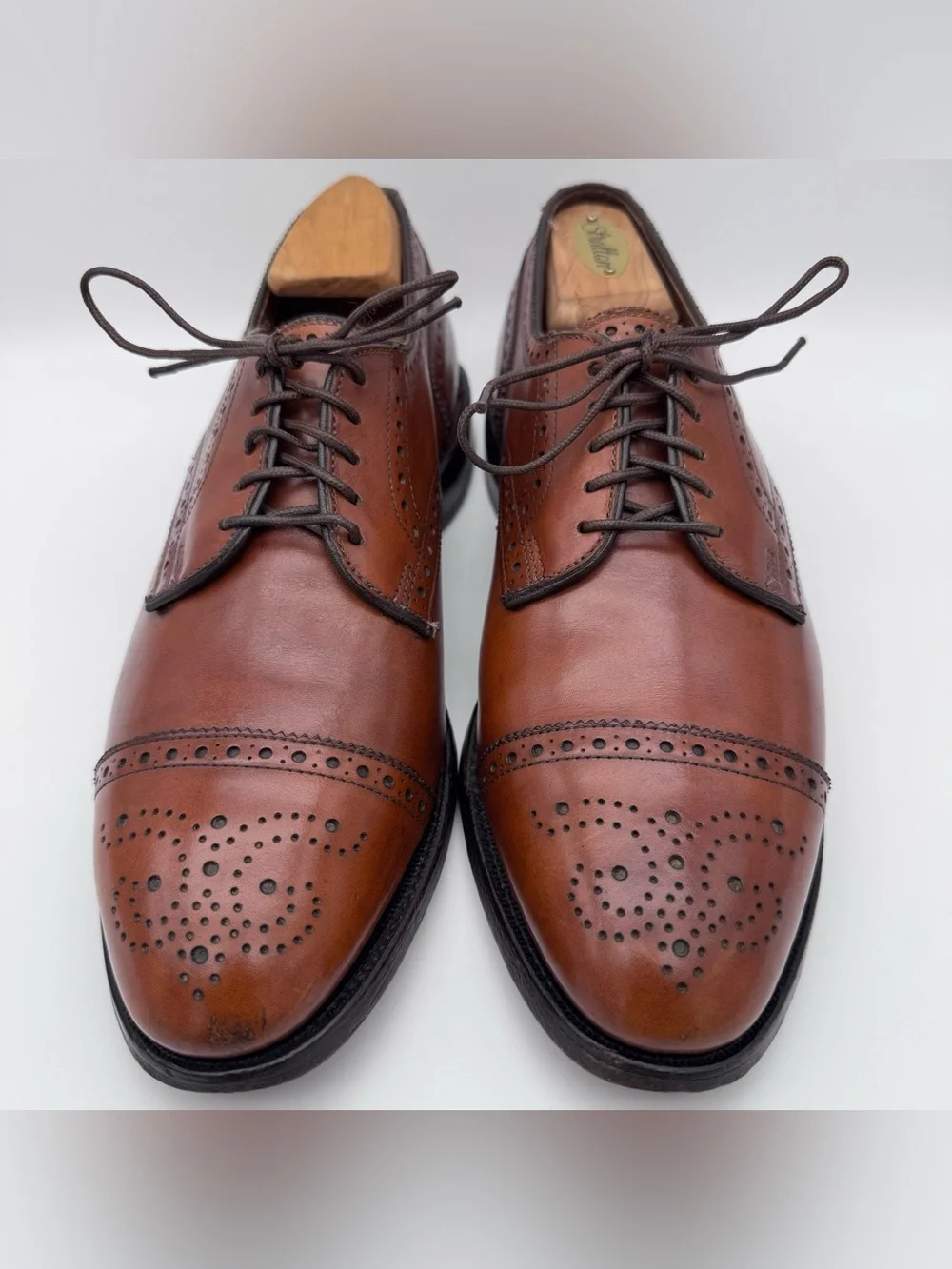 Allen Edmonds Sanford Men's 7.5 C Brown Leather Cap Toe Oxford Dress Shoes